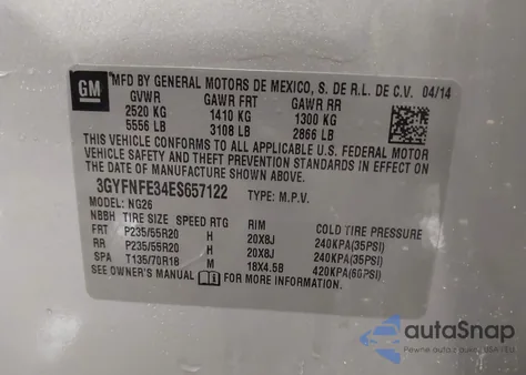 2014 Cadillac Srx Performance Collection z USA, uszkodzony, nr VIN 3GYFNFE34ES657122